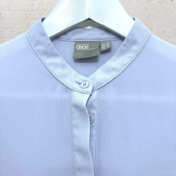 ASOS Baby Blue Ruffle Mock Neck Blouse Size 6 - Picture 4 of 10